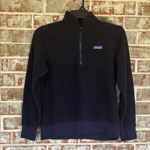 Patagonia Woolyester Navy Blue Fuzzy Fleece Quarter Zip Pull Over Top